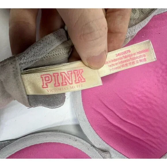 PINK VICTORIA’S SECRET Grey Lace Leopard Print Wear Everywhere Push-Up Bra 34DD - Picture 3 of 4